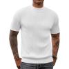 imageCOOFANDY Mens Mock Turtleneck Sweater Short Sleeve Casual Basic Tops Ribbed Knit Pullover Solid TeePat5 White Striped