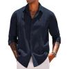 imageCOOFANDY Mens Shirt Long Sleeve Casual Shirt for Men Beach Wedding Outfit Navy Blue