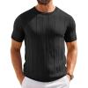 imageCOOFANDY Mens T Shirts Casual Short Sleeve Crewneck Shirts Solid Textured Knit Pullover TeesB Black