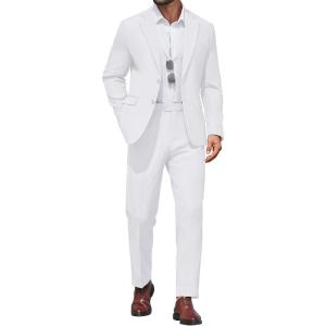 imageCOOFANDY Mens 2 Piece Suit Slim Fit Two Buttons Dress Suits Solid Jacket and Pants Set Tuxedo for Wedding Prom BusinessWhite