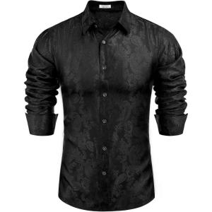 imageCOOFANDY Mens Button Down Shirts Long Sleeve Dress Shirt Party Wedding Prom Dance Shirt Black 3XLarge
