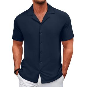 imageCOOFANDY Mens Casual Short Sleeve Button Down Shirts Summer Untucked Wrinkle Free ShirtsDark Blue