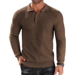 imageCOOFANDY Mens Knit Polo Shirts Long Sleeve Sweater Polo Lightweight Fashion Casual Collared ShirtsDark Coffee
