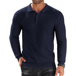 imageCOOFANDY Mens Knit Polo Shirts Long Sleeve Sweater Polo Lightweight Fashion Casual Collared ShirtsNavy Blue