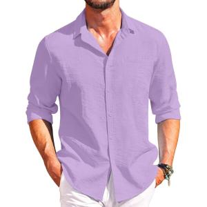 imageCOOFANDY Mens Long Sleeve Button Down Shirts Casual Cotton Linen Shirts Summer Beach Shirt with Pocket