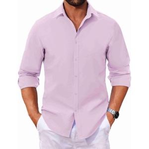 imageCOOFANDY Mens Long Sleeve Dress Shirt Casual Button Down Shirts Wrinkle Free Untucked ShirtLavender