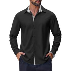 imageCOOFANDY Mens Long Sleeve Wrinkle Free Dress Shirts Inner Contrast Business Casual Button Down ShirtBlackGold