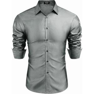 imageCOOFANDY Mens Luxury Dress Shirt Long Sleeve Prom Wedding Party Shiny Button Down Shirts Silver Grey