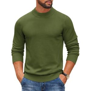 imageCOOFANDY Mens Mock Turtleneck Ribbed Knit Pullover Sweater Casual Lightweight Slim fit Dress SweaterArmy Green