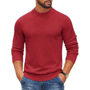 imageCOOFANDY Mens Mock Turtleneck Ribbed Knit Pullover Sweater Casual Lightweight Slim fit Dress SweaterRed