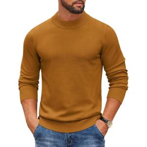 imageCOOFANDY Mens Mock Turtleneck Ribbed Knit Pullover Sweater Casual Lightweight Slim fit Dress SweaterTurmeric
