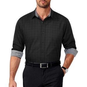 imageCOOFANDY Mens Pattern Dress Shirt Long Sleeve Casual Button Down Formal Shirts02black  Windowpane