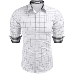 imageCOOFANDY Mens Pattern Dress Shirt Long Sleeve Casual Button Down Formal Shirts02white