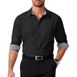 imageCOOFANDY Mens Pattern Dress Shirt Long Sleeve Casual Button Down Formal Shirts03black Solid