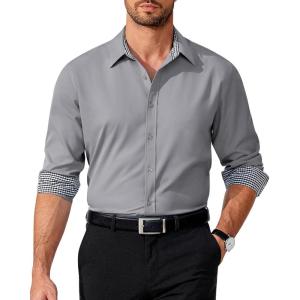imageCOOFANDY Mens Pattern Dress Shirt Long Sleeve Casual Button Down Formal Shirts03light Grey Solid
