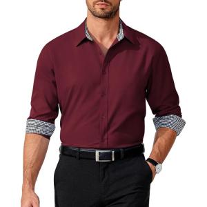 imageCOOFANDY Mens Pattern Dress Shirt Long Sleeve Casual Button Down Formal Shirts03wine Red Solid