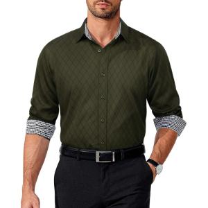 imageCOOFANDY Mens Pattern Dress Shirt Long Sleeve Casual Button Down Formal ShirtsArmy Green