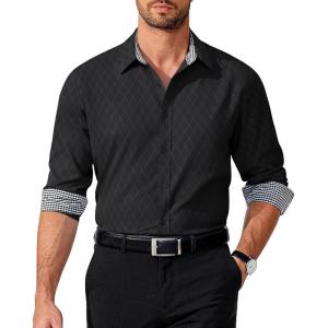 imageCOOFANDY Mens Pattern Dress Shirt Long Sleeve Casual Button Down Formal ShirtsBlack