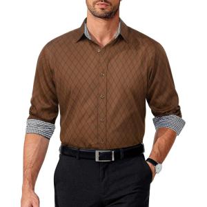 imageCOOFANDY Mens Pattern Dress Shirt Long Sleeve Casual Button Down Formal ShirtsBrown