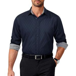 imageCOOFANDY Mens Pattern Dress Shirt Long Sleeve Casual Button Down Formal ShirtsDark Blue