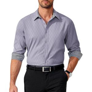 imageCOOFANDY Mens Pattern Dress Shirt Long Sleeve Casual Button Down Formal ShirtsLight Grey