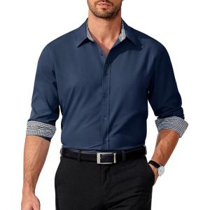 imageCOOFANDY Mens Pattern Dress Shirt Long Sleeve Casual Button Down Formal ShirtsNavy Blue Solid