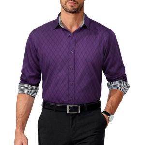 imageCOOFANDY Mens Pattern Dress Shirt Long Sleeve Casual Button Down Formal ShirtsPurple