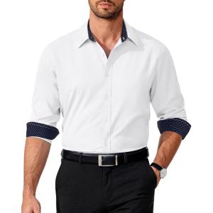 imageCOOFANDY Mens Pattern Dress Shirt Long Sleeve Casual Button Down Formal ShirtsWhite Solid 4