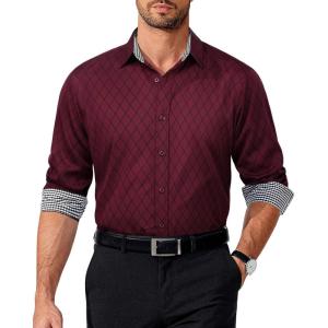 imageCOOFANDY Mens Pattern Dress Shirt Long Sleeve Casual Button Down Formal ShirtsWine Red