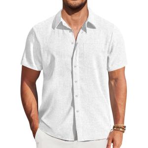 imageCOOFANDY Mens Short Sleeve Button Down Shirt with PocketWhite