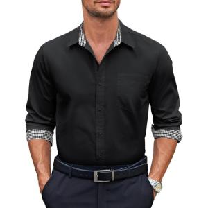 imageCOOFANDY Mens Stretch WrinkleFree Dress Shirts Long Sleeve Button Down Casual Cotton Shirt Black