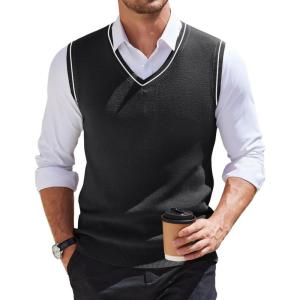 imageCOOFANDY Mens Sweater Vest V Neck Sleeveless Sweater Slim Fit Casual Knitted Vest SweatersBlack and White Stripe