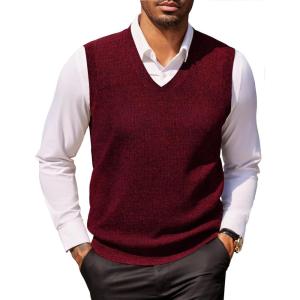 imageCOOFANDY Mens Sweater Vest V Neck Sleeveless Sweater Slim Fit Casual Knitted Vest SweatersDeep Red