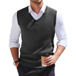 imageCOOFANDY Mens Sweater Vest V Neck Sleeveless Sweater Slim Fit Casual Knitted Vest SweatersGrey and Black Stripe
