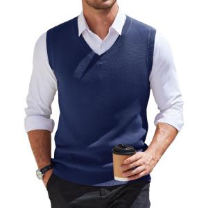 imageCOOFANDY Mens Sweater Vest V Neck Sleeveless Sweater Slim Fit Casual Knitted Vest SweatersNavy Blue