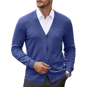 imageCOOFANDY Mens V Neck Cardigan Sweater Casual Lightweight Button Down Knitted Cardigan SweaterDeep Blue