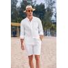 imageCOOFANDY Linen Sets For Men 2 Piece Button Down Shirt Long Sleeve and Casual Beach Drawstring Waist Shorts Summer Outfits