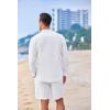 imageCOOFANDY Linen Sets For Men 2 Piece Button Down Shirt Long Sleeve and Casual Beach Drawstring Waist Shorts Summer Outfits