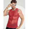 imageCOOFANDY Men Casual Tank Tops Mesh Shirt See Through Sleeveless Shirts Muscle Fishnet Fitted Tee Clubwear SummerRed