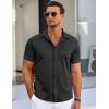 imageCOOFANDY Men Summer Short Sleeve Button Down Stretch Dress Shirt Casual Stylish Slim Fit Muscle Fit Dress Shirt Black
