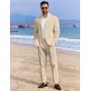 imageCOOFANDY Mens 2 Piece Linen Suits Set Regular Fit Casual Linen Lightweight Suit Summer Beach WeddingKhaki