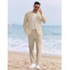 imageCOOFANDY Mens 2 Piece Linen Suits Set Regular Fit Casual Linen Lightweight Suit Summer Beach WeddingKhaki