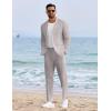 imageCOOFANDY Mens 2 Piece Linen Suits Set Regular Fit Casual Linen Lightweight Suit Summer Beach WeddingLight Grey