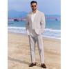 imageCOOFANDY Mens 2 Piece Linen Suits Set Regular Fit Casual Linen Lightweight Suit Summer Beach WeddingLight Grey