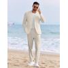 imageCOOFANDY Mens 2 Piece Linen Suits Set Regular Fit Casual Linen Lightweight Suit Summer Beach WeddingLight Khaki