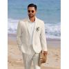 imageCOOFANDY Mens 2 Piece Linen Suits Set Regular Fit Casual Linen Lightweight Suit Summer Beach WeddingLight Khaki
