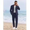 imageCOOFANDY Mens 2 Piece Linen Suits Set Regular Fit Casual Linen Lightweight Suit Summer Beach WeddingNavy Blue