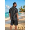 imageCOOFANDY Mens 2 Piece Outfit Casual Short Sleeve Button Down Shirt and Beach Shorts Set Summer Vacation Outfits for MenBlack Stripe