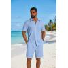 imageCOOFANDY Mens 2 Piece Outfit Casual Short Sleeve Button Down Shirt and Beach Shorts Set Summer Vacation Outfits for MenBlue