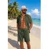 imageCOOFANDY Mens 2 Piece Outfit Casual Short Sleeve Button Down Shirt and Beach Shorts Set Summer Vacation Outfits for MenDark Green